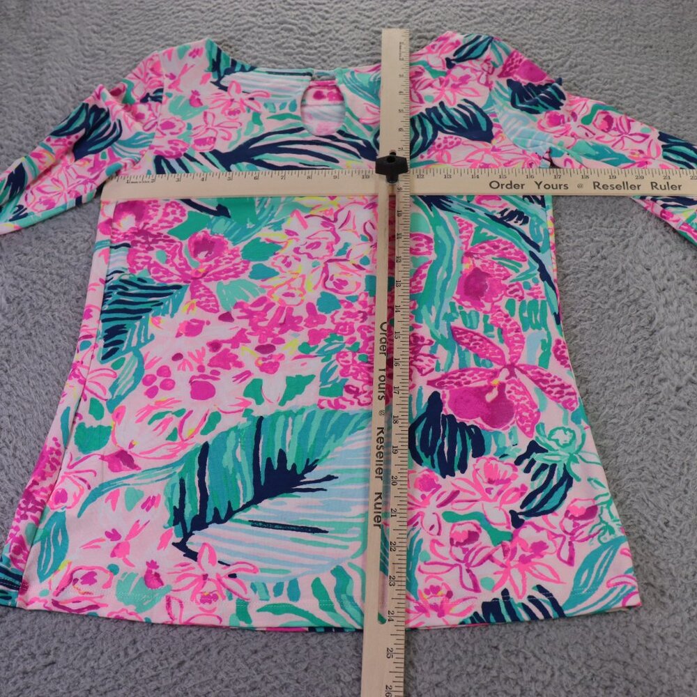 Lilly Pulitzer Fontaine Top Womens XS Pink Multicolor Floral 3/4 Sleeve Preppy - Picture 7 of 9